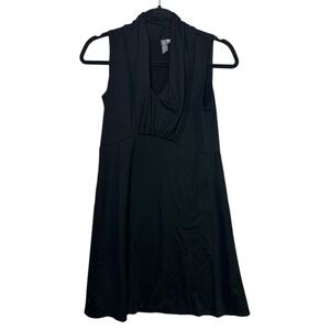Ibex Black 100% Merino Wool V Neck Sleeveless Dress Knee Length Size Medium